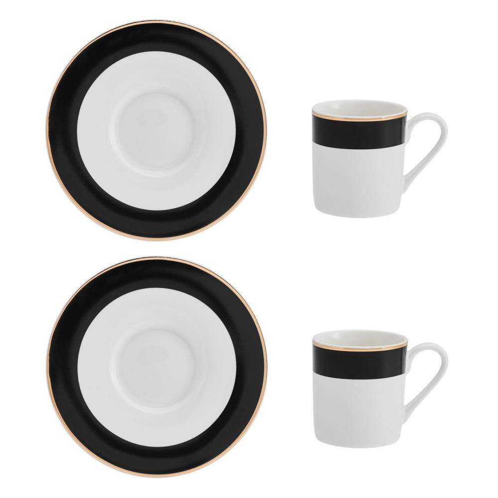 MIKASA LUXE DECO ESPRESSO COFFEE SERVE 2 PERS, CUP 100ML WITH SAUCER, PORCELAIN, Mikasa