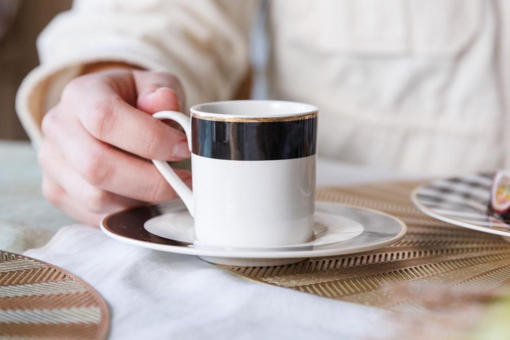 MIKASA LUXE DECO ESPRESSO COFFEE SERVE 2 PERS, CUP 100ML WITH SAUCER, PORCELAIN, Mikasa