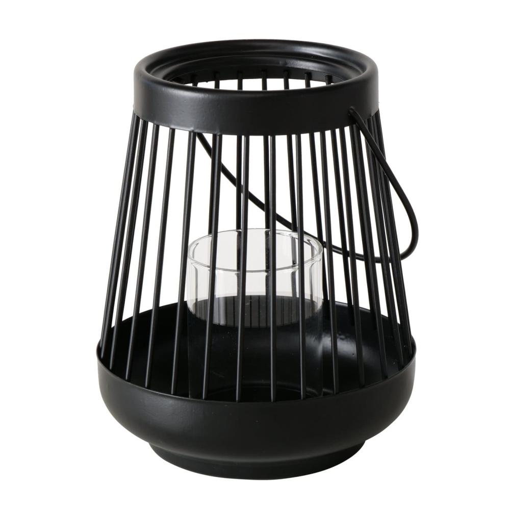 HELLO WINDLIGHT LANTERN H16CM, BLACK, GLASS/IRON, Boltze