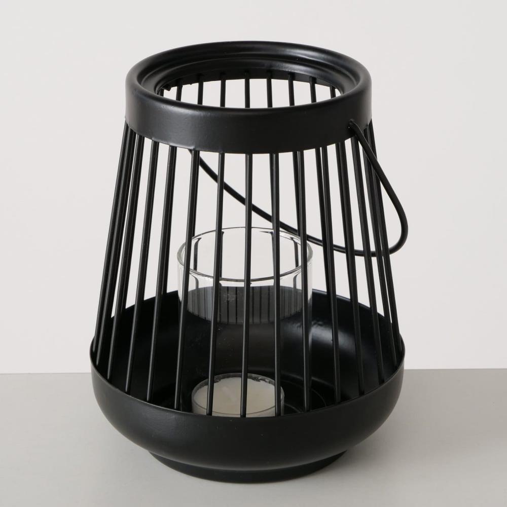 HELLO WINDLIGHT LANTERN H16CM, BLACK, GLASS/IRON, Boltze