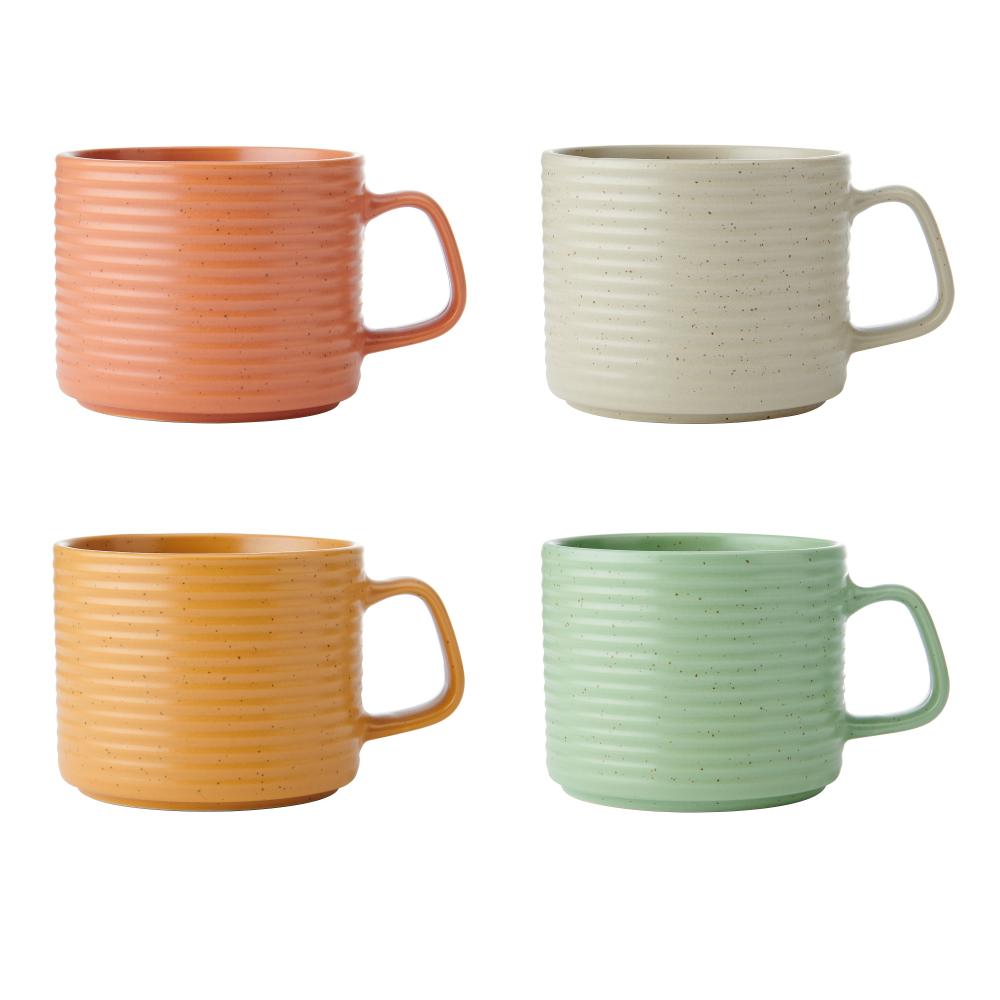 KITCHENCRAFT IDILICA STACKING STONEWARE MUGS, SET OF 4, 400ML, Kitchen Craft