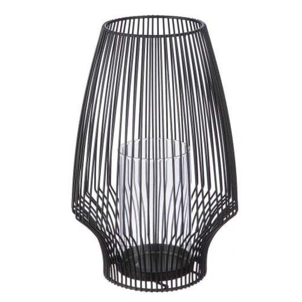 CONE CANDLESTICK D18CM, H27CM, BLACK, METAL/GLASS, Gilde