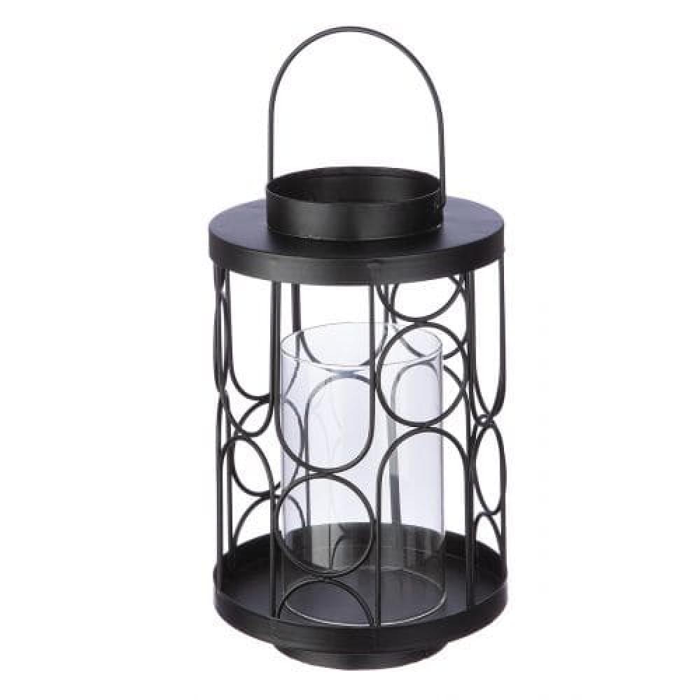 REMO SVEČTURIS-LATERNA D16CM, H25.5CM, MELNS, METĀLS/STIKLS, Gilde