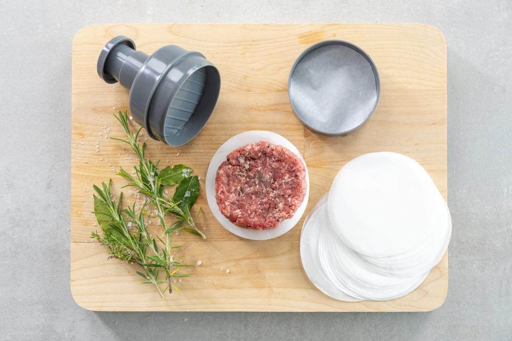 MASTERCLASS SET HAMBURGER MAKER D9.6CM, WAX DISCS, PLASTIC, Masterclass