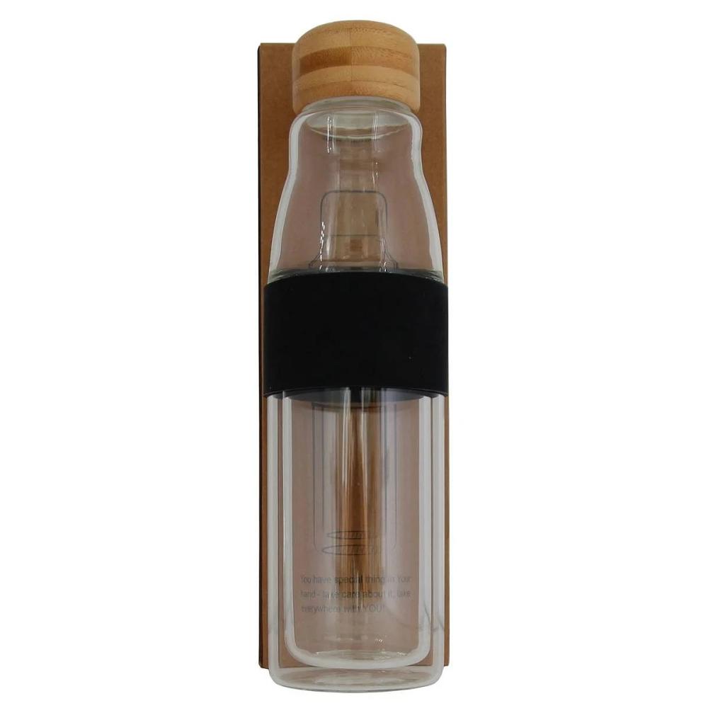 DOUBLE WALL THERMOPUDELE 450ML, BAMBOO CAP, TINTED BOROSILICATE GLASS, MPL Consulting