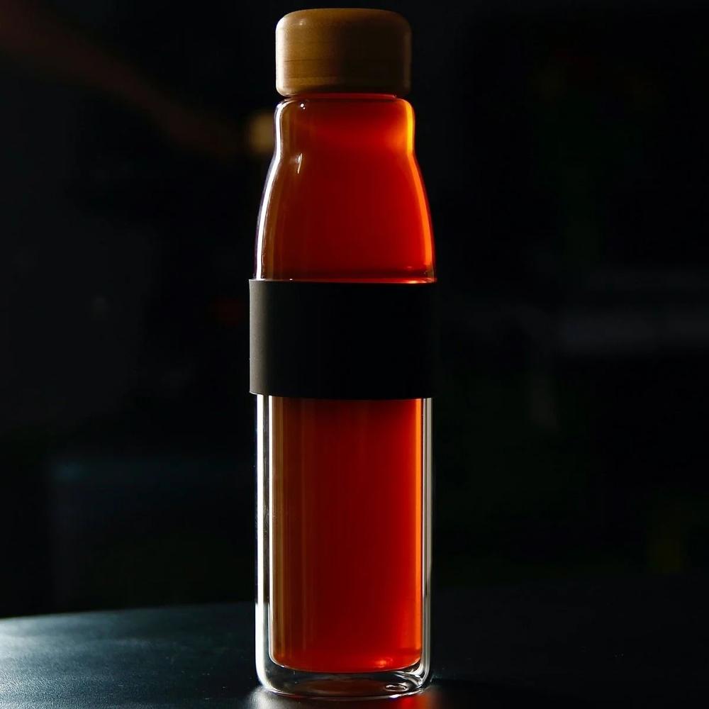 DOUBLE WALL THERMOPUDELE 450ML, BAMBOO CAP, TINTED BOROSILICATE GLASS, MPL Consulting