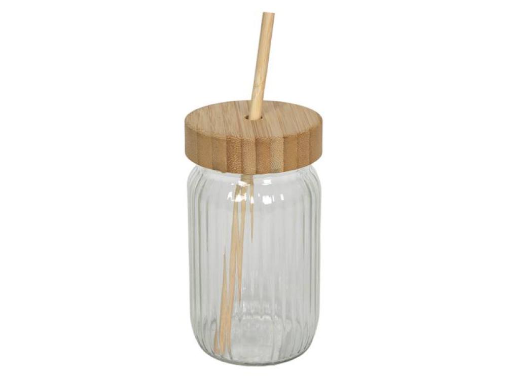 SMOOTHIE JAR 500ML, WITH STRAW, GLASS/BAMBOO, MPL Consulting
