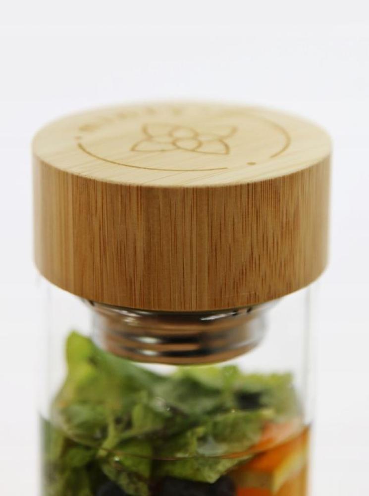 MINTY WATER BOTTLE 700ML, WITH MESH, GLASS/BAMBOO, IN GIFT BOX, MPL Consulting