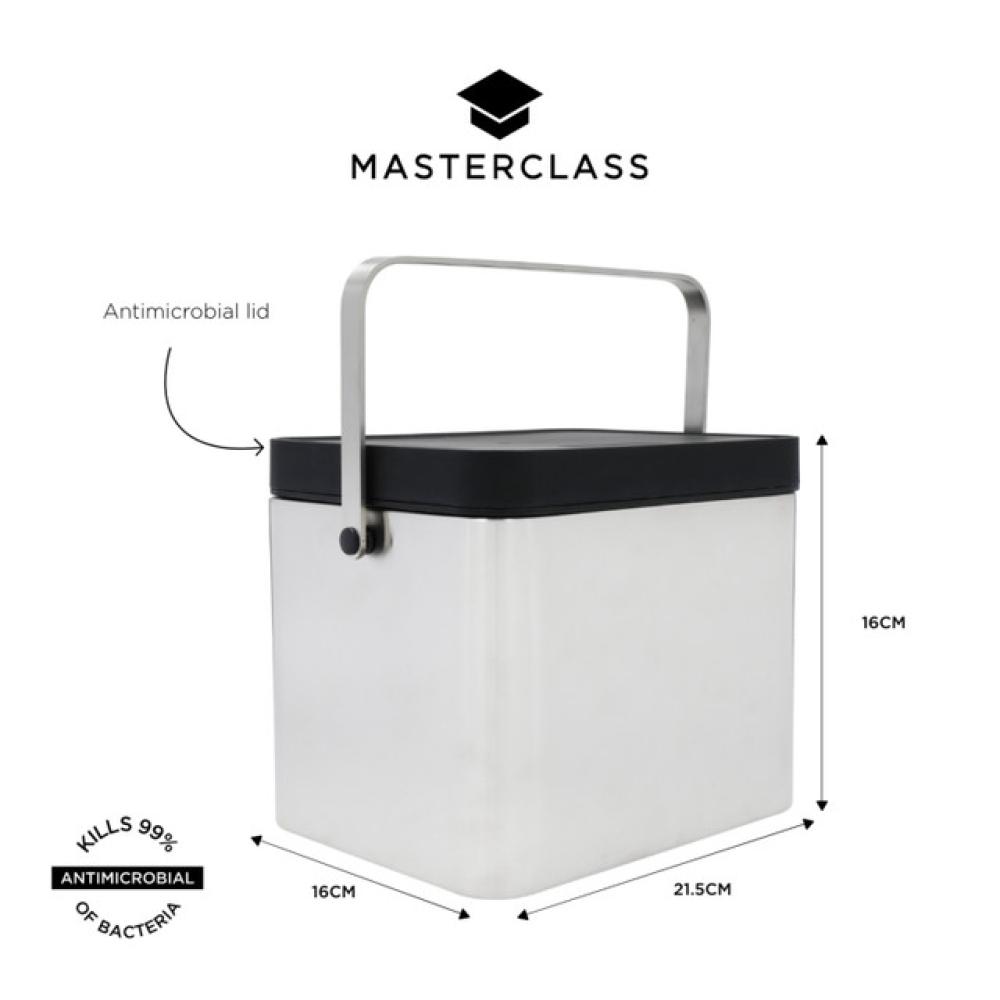 MASTERCLASS COMPOST BIN 21X19X16.5CM, WITH ANTIMICROBIAL LID, SILVER COLOR, ST.ST., Masterclass