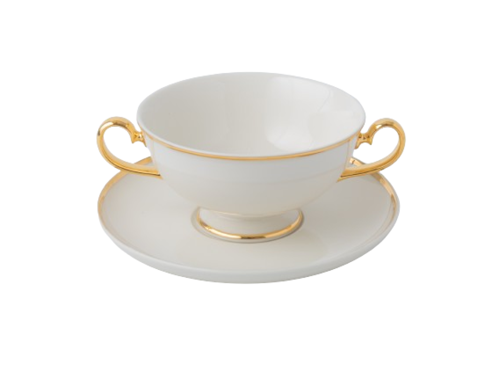 PRIMA GOLD BULJONA TASE AR OSĀM 280ML, AR APAKŠTASI 16CM, Quality Ceramic