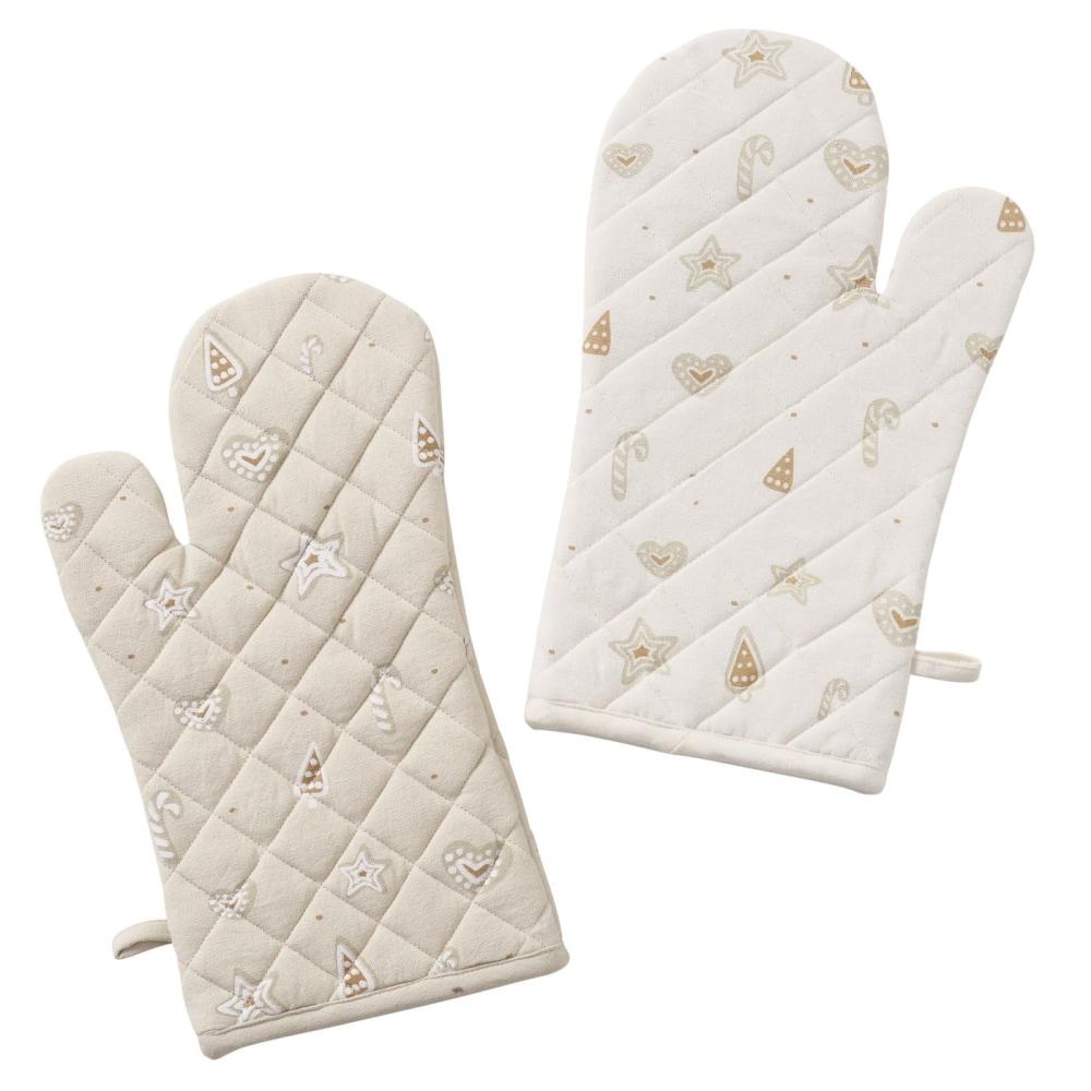 BAKERY KITCHEN GLOVE 20X33CM 2 ASS, WHITE/BROWN DESIGN, COTTON/PP FILL., Boltze