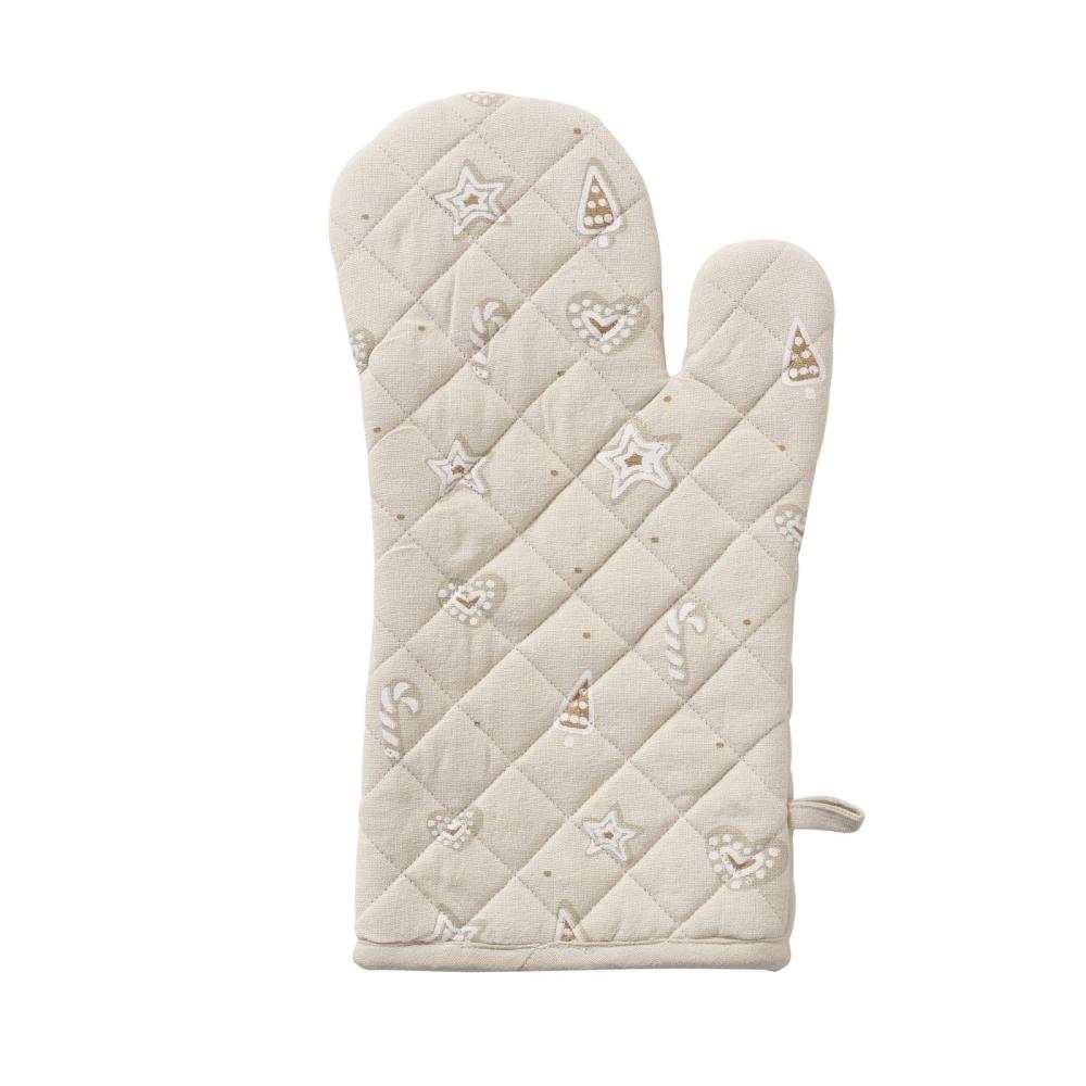 BAKERY KITCHEN GLOVE 20X33CM 2 ASS, WHITE/BROWN DESIGN, COTTON/PP FILL., Boltze
