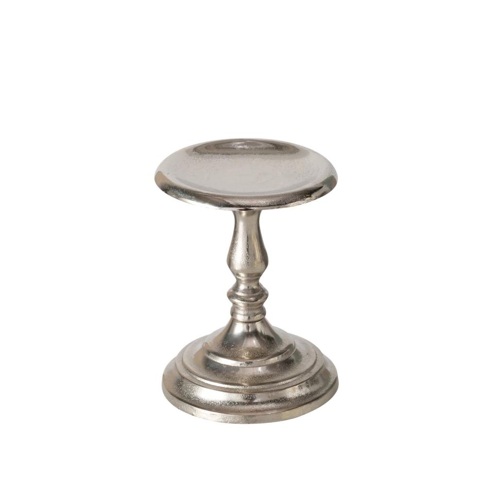 DUNYELLE CANDLESTICK H16CM, ON LEG, SILVER CR., ALUMINUM, Boltze