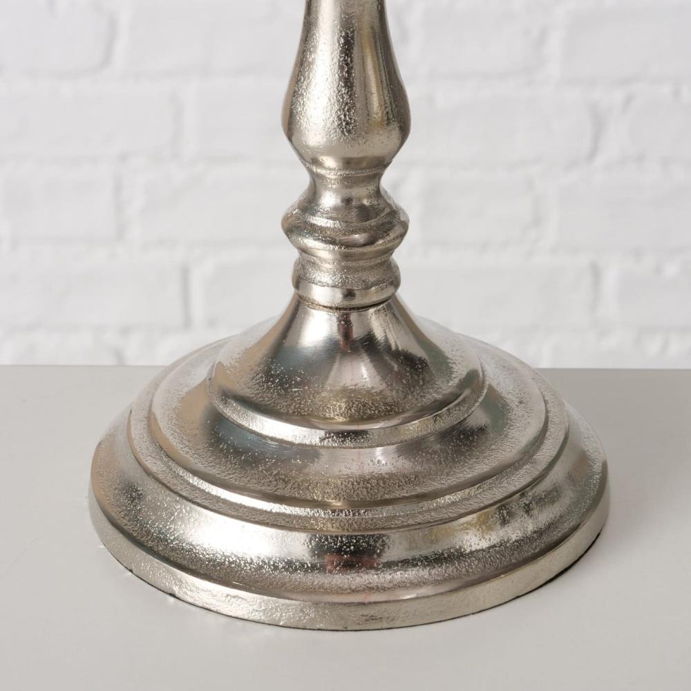 DUNYELLE CANDLESTICK H16CM, ON LEG, SILVER CR., ALUMINUM, Boltze