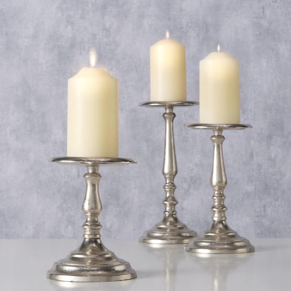 DUNYELLE CANDLESTICK H16CM, ON LEG, SILVER CR., ALUMINUM, Boltze