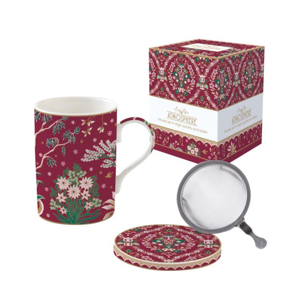 ECLECTIC CHIC MUG 350ML WITH STRAINER AND LID, PORCELAIN, GIFT BOX, Easy Life