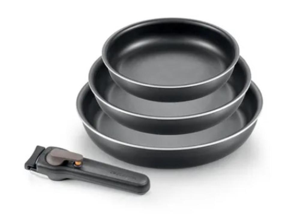 VARIO FRYING PANS D20-24-28CM 3PCS. SET WITH REMOVABLE HANDLE, METAL, PVC, Tescoma