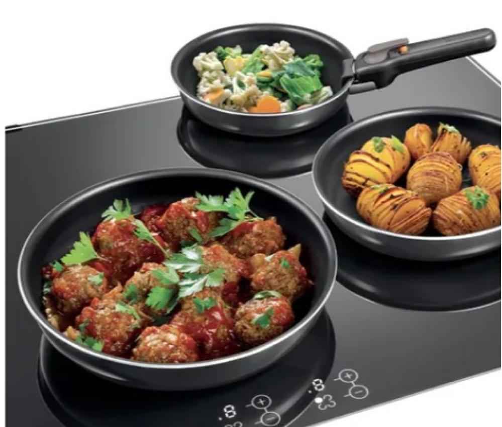 VARIO FRYING PANS D20-24-28CM 3PCS. SET WITH REMOVABLE HANDLE, METAL, PVC, Tescoma