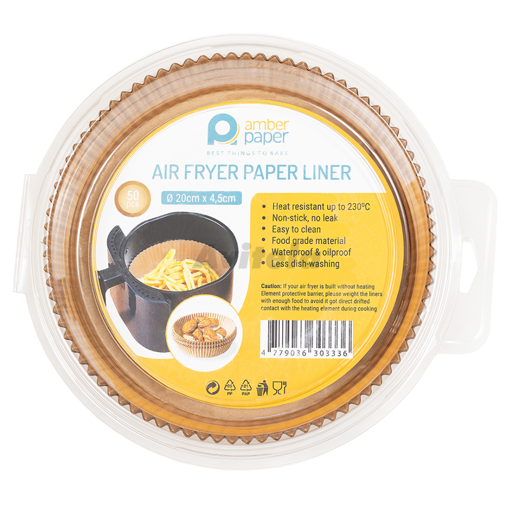 AIR FRYER PAPER LINERS, D20CM/H4.5CM, 50 PCS, 39 GSM, BROWN, Arkolat