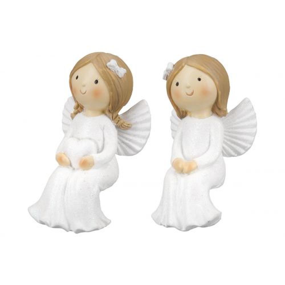 DECORATIVE FIGURINE-ANGEL H8CM 2 ASS, WHITE, PU, Gilde