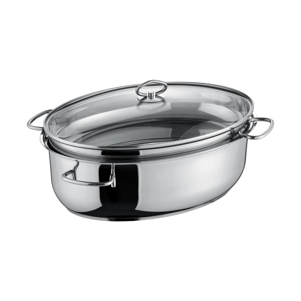 KATLU KOMPL. CEPŠANAI/SAUTĒŠANAI 8.5L/4L 38X25.5, AR RESTI, STIKLA VĀKU, NER.TĒR., INDUKCIJAI, Berndes