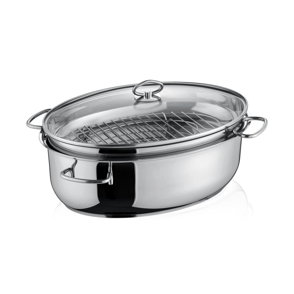 KATLU KOMPL. CEPŠANAI/SAUTĒŠANAI 8.5L/4L 38X25.5, AR RESTI, STIKLA VĀKU, NER.TĒR., INDUKCIJAI, Berndes