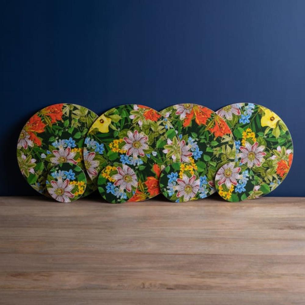 CREATIVE TOPS FLORAL COASTERS D29cm SET OF 4, SPRING FLOWER DESIGN, MDF/CORK, Creative Tops