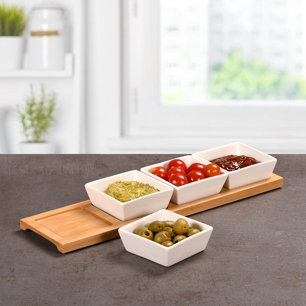UZKODU TRAUCIŅU KOMPL.4GAB. 35x9.4x4.3CM, PORCELĀNS/BAMBUSS, FSC, Kesper