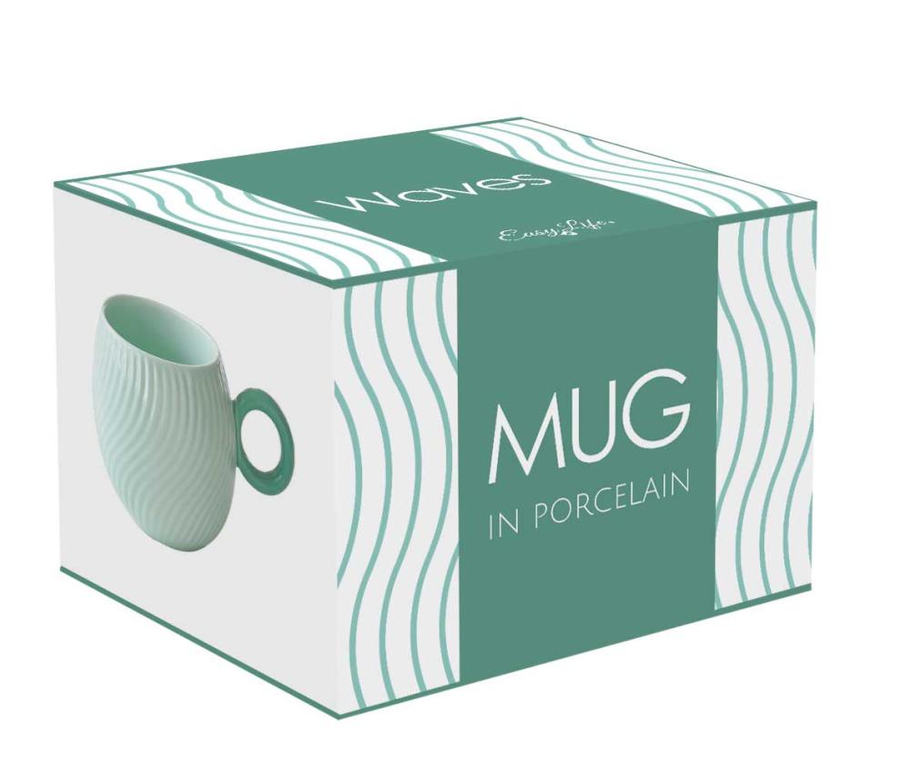 WAVES AQUAMARINE MUG 350ML, PORCELAIN, GIFT BOX, Easy Life