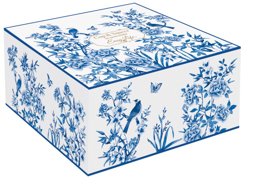 PARADISE GARDEN CUP 200ML W SAUCER, BLUE DECOR, PORCELAIN, GIFT BOX, Easy Life