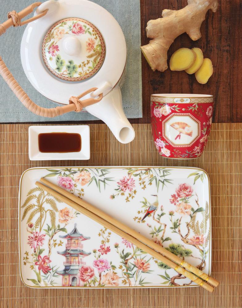 JARDINS D'ORIENT TĒJAS KOMPL. TĒJKANNA 600ML AR SIETIŅU, TASES 160ML 2GAB, PORCELĀNS, DĀVANU KASTĒ, Easy Life
