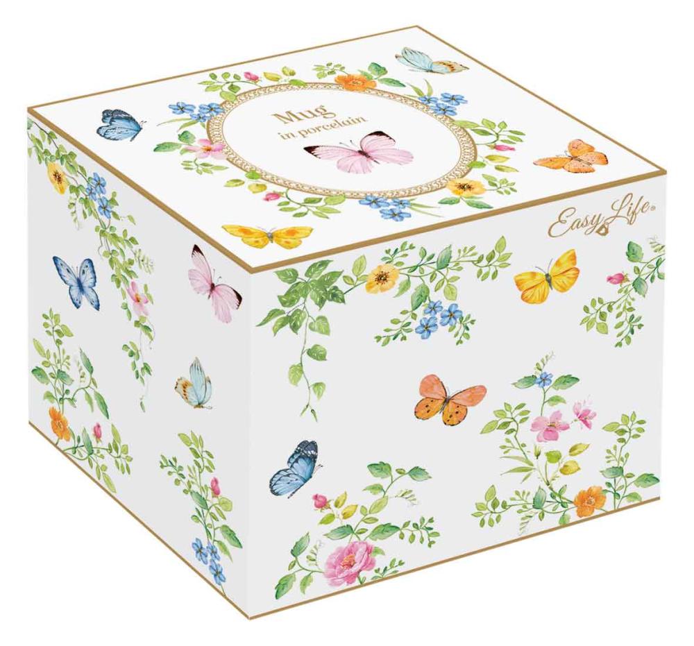 DANCING BUTTERFLIES MUG 350ML, WHITE, PORCELAIN, GIFT BOX, Easy Life