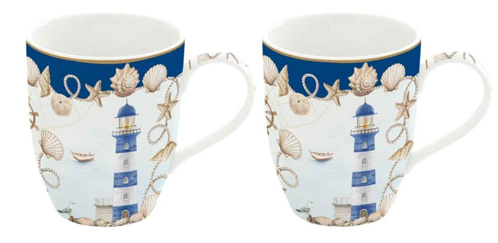 BLUE LIGHTHOUSE MUGS 350ML SET 2PCS, PORCELAIN, GIFT BOX, Easy Life