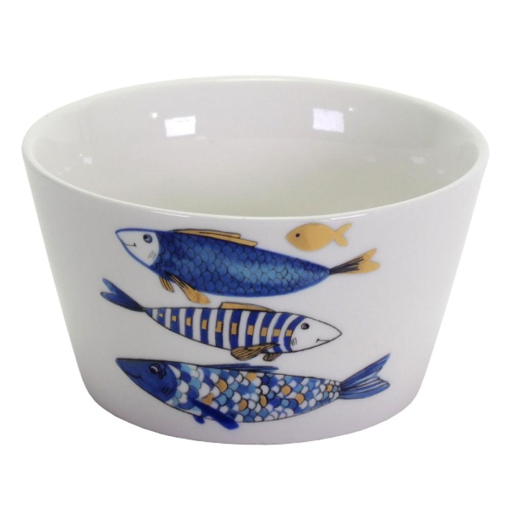 BLUE FISH BĻODA D14CM, ZILS/ZELTA DEKORS, PORCELĀNS, Werner Voss