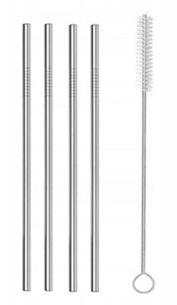 STRAW SET 4PCS, 21CM, WITH CLEANER, STAINLESS STEEL, Prymus-AGD