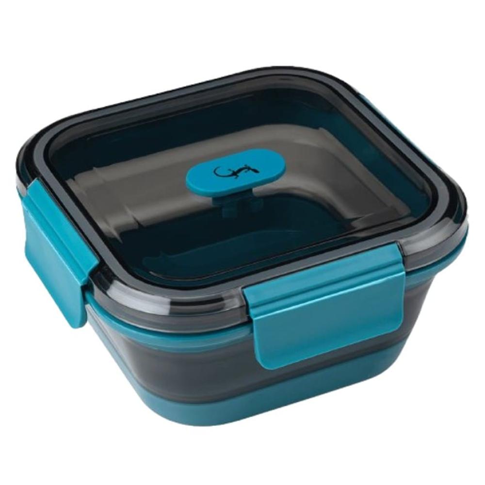 UP& DOWN FOLDABLE LUNCH BOX 700ML, 15.3x15.3x7.1CM, ROUND, PETROL, PLASTIC/SILICONE, Lurch
