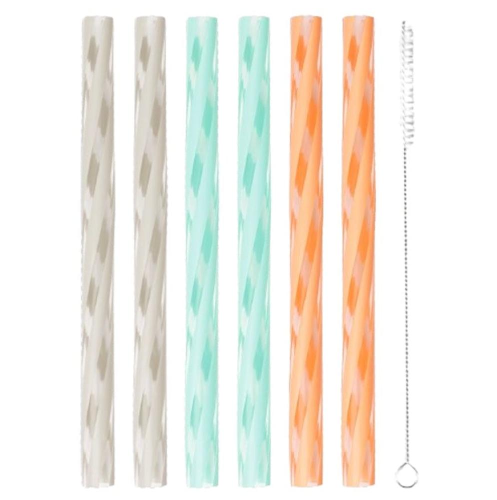 LITTLE LURCH STRAW SET 6PCS, WITH BRUSH, ASSORTED COLORS, SILICONE, Lurch