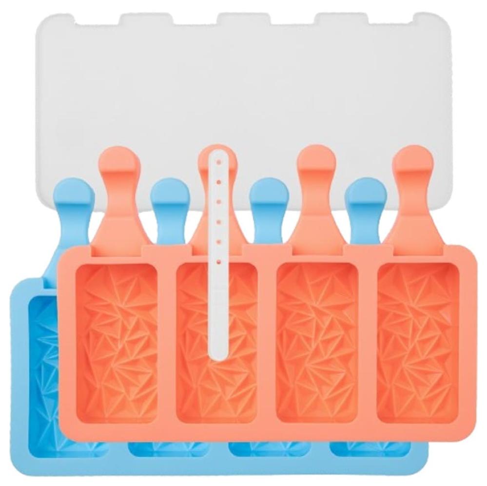 POPSICLE ICE CREAM FORM SET 8 CAVITY, TRIANGLE, MINT/PEACH COLOR, SILICONE, Lurch