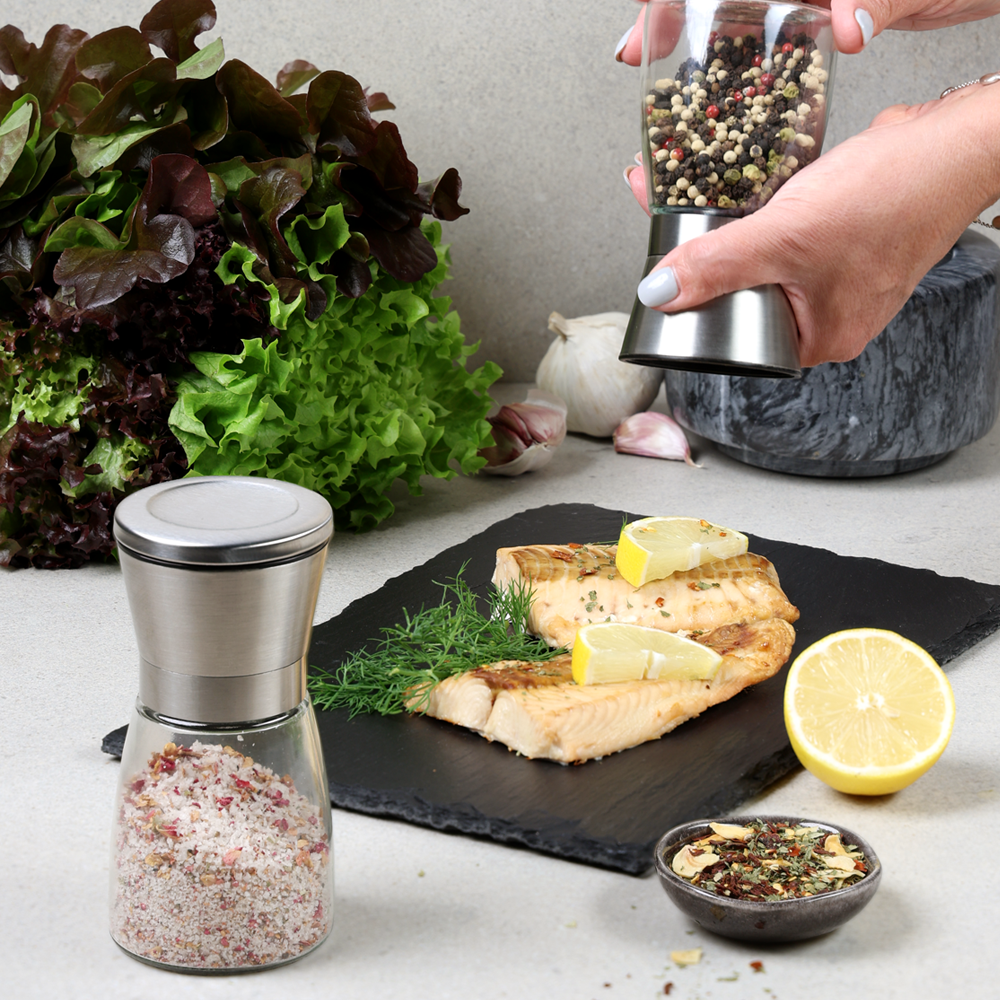 SALT/PEPPER MILL SET H13.5CM, PLASTICS/STAINLESS STEEL, Kesper