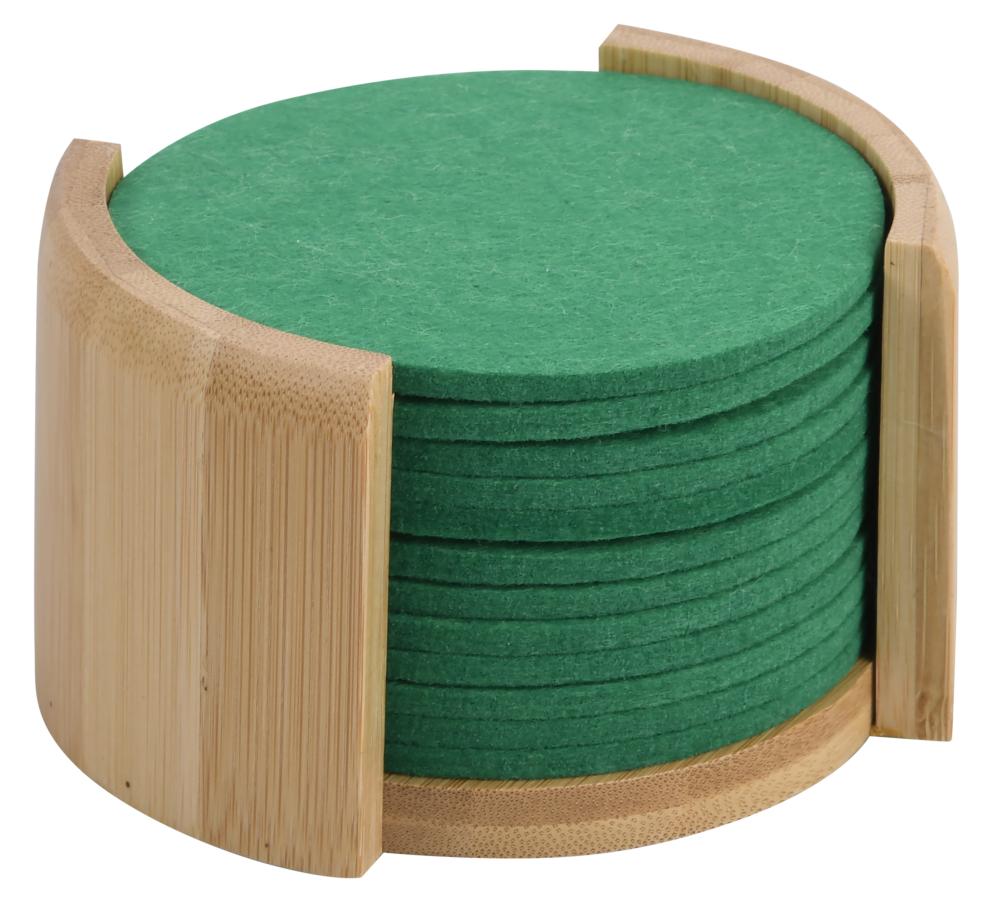 COASTER SET 12PCS, D10CM, GREEN, FELT/BAMBOO, FSC, Kesper