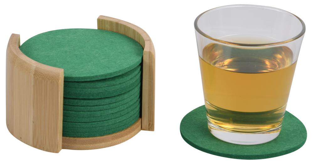 COASTER SET 12PCS, D10CM, GREEN, FELT/BAMBOO, FSC, Kesper