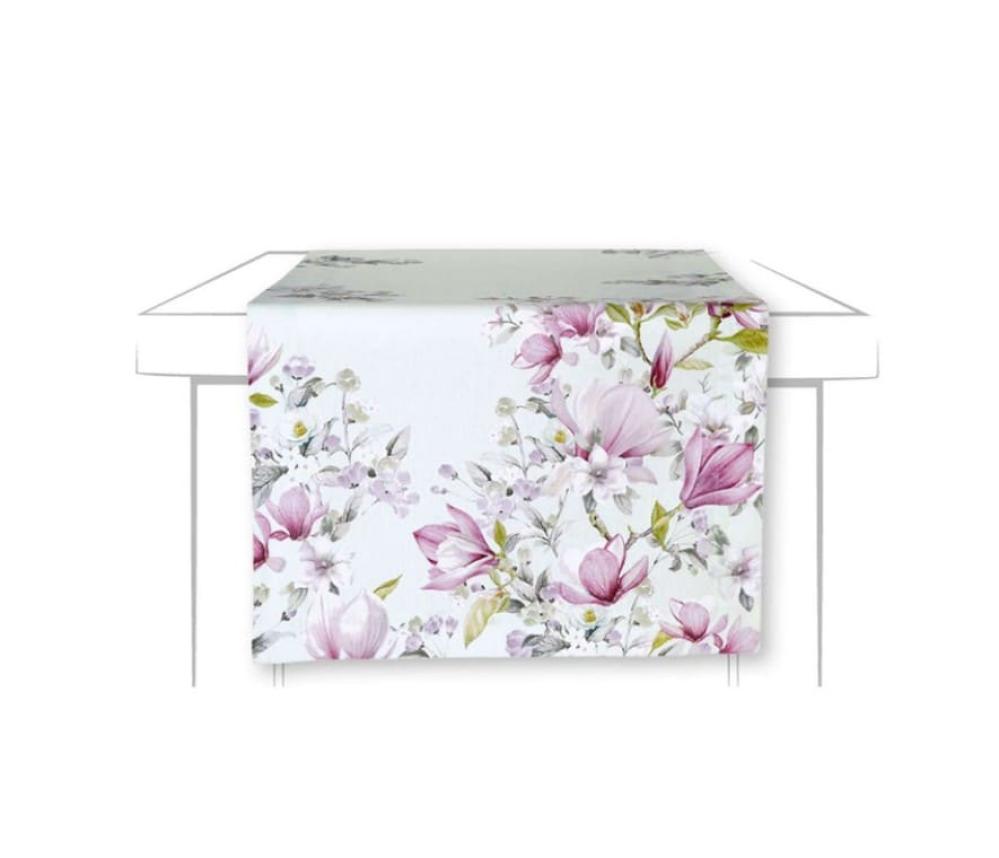 ROMANTIC MAGNOLIA TABLE RUNNER 45X150CM, LIGHT BLUE, COTTON, IHR