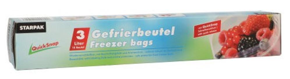 QUICKSNAP FREEZER BAGS 15PCS, 3L, 28x27CM, LLDPE FOIL 0.1702kg/pack, Pap Star