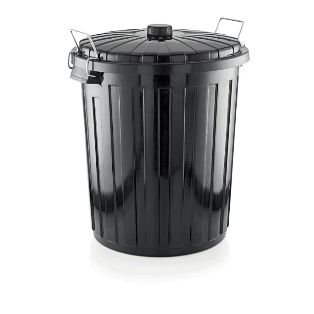 WASTE BIN 73L, D48/H60CM, WITH LID AND HANDLES, BLACK, PP, WAS