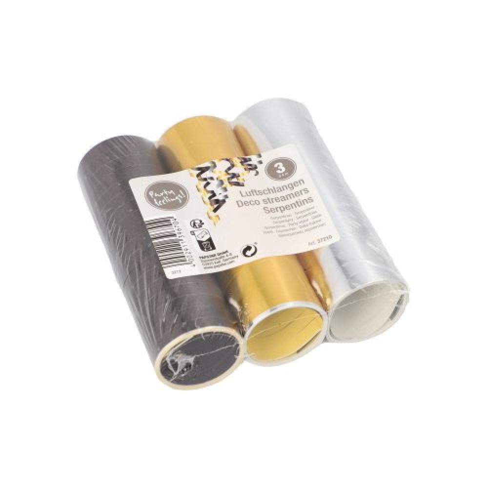 METALLIC DECO STREAMERS 3PCS, 4M, BLACK/GOLD/SILVER 0.0962kg/pack, Pap Star