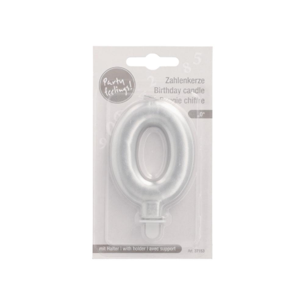 BIRTHDAY CANDLE NUMBER ''0'', 7CM, SILVER 0.033kg/pack, Pap Star
