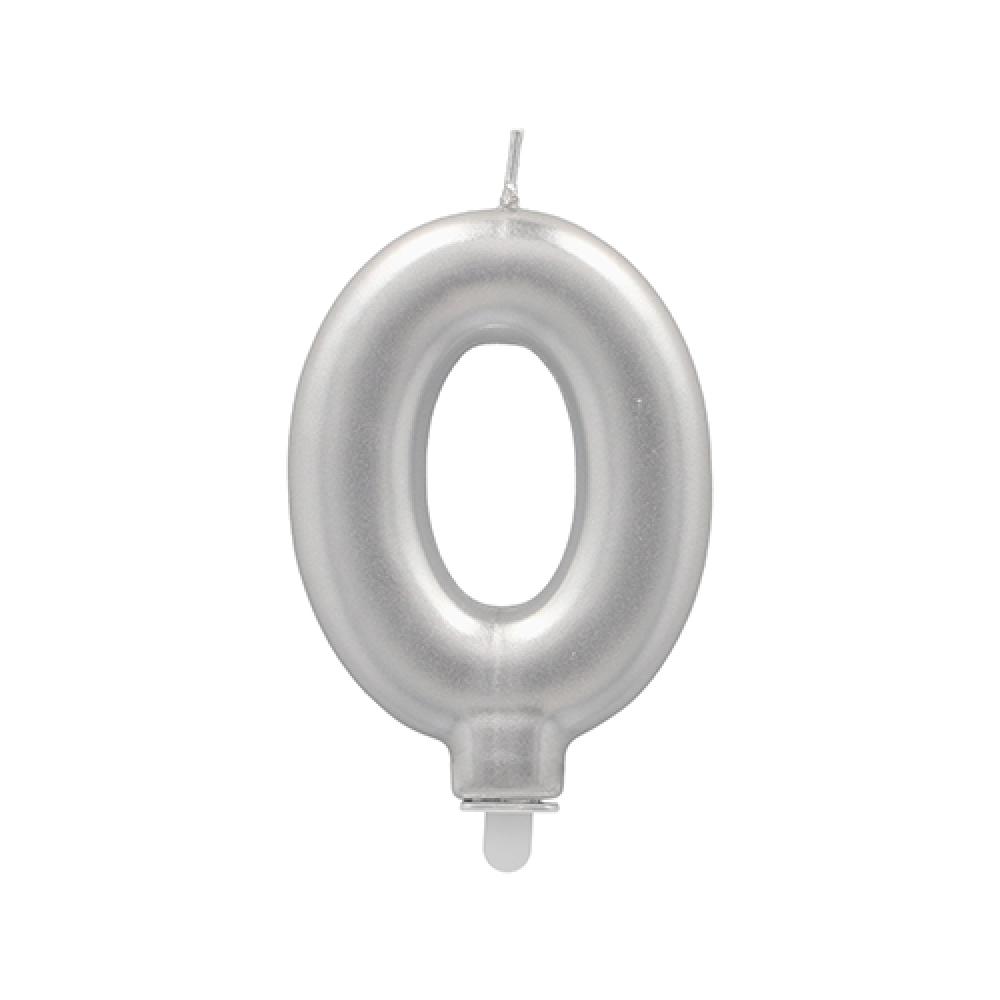 BIRTHDAY CANDLE NUMBER ''0'', 7CM, SILVER 0.033kg/pack, Pap Star