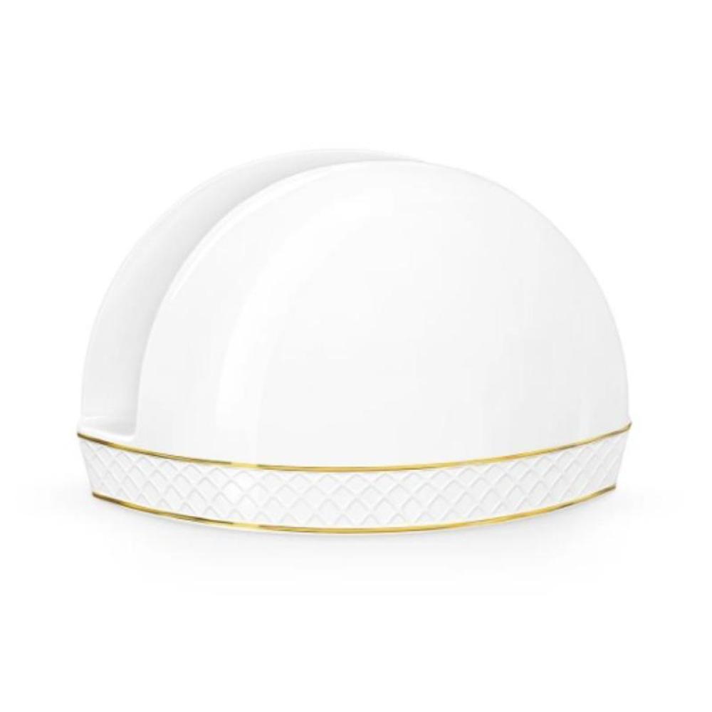 DIAMOND NAPKIN HOLDER 12x7.5CM, WHITE WITH GOLD DECOR, PORCELAIN, Wilmax