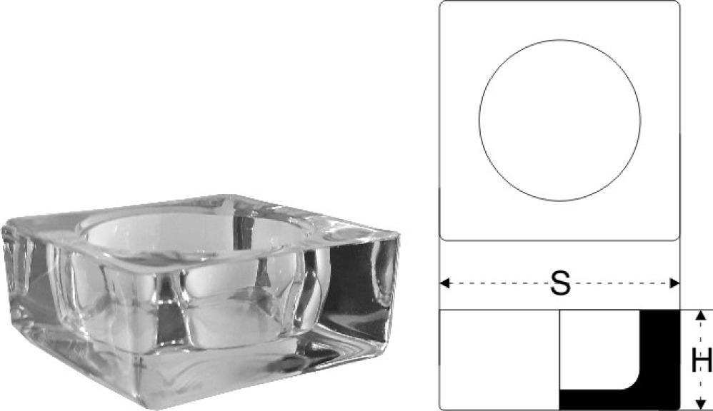 SVEČTURIS 6x6x2.5CM, KVADRĀTS, STIKLS, Arkolat