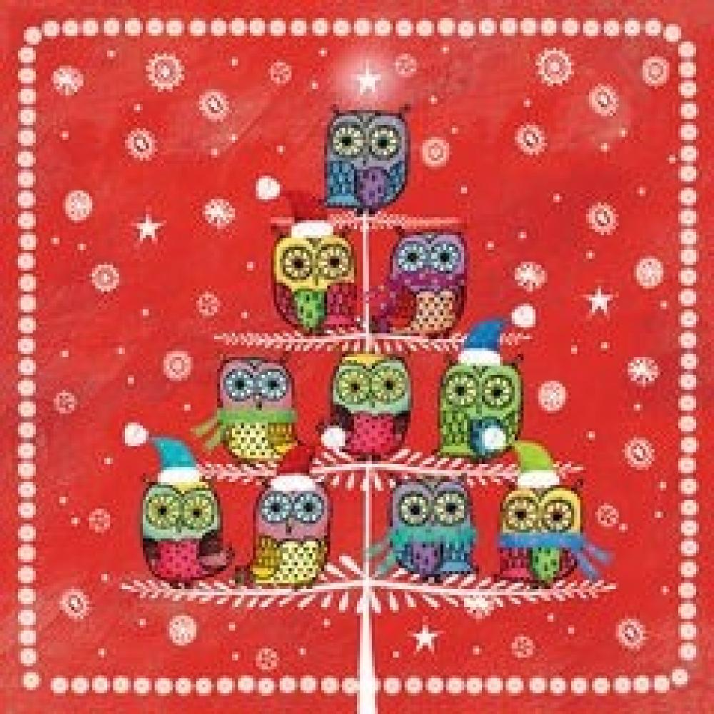 SALVETES 25X25CM WINTER OWLIES SARKANAS, Paw Decor Collection